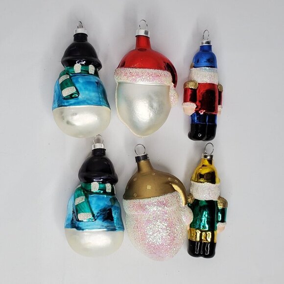 Vintage Snowman Santa Claus Toy Soldier Blown Glass Shaped Ornament Lot of 6 - Picture 3 of 4